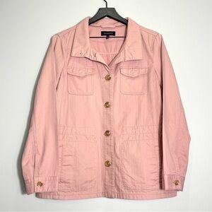 TALBOTS Cotton Twill Utility Jacket Dusty Rose Pink Button Up Pockets Sz Medium